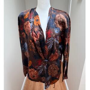 Vintage St Gillian Sportswear 100% Silk Blouse Womens 12 Rust Floral Cottagecore